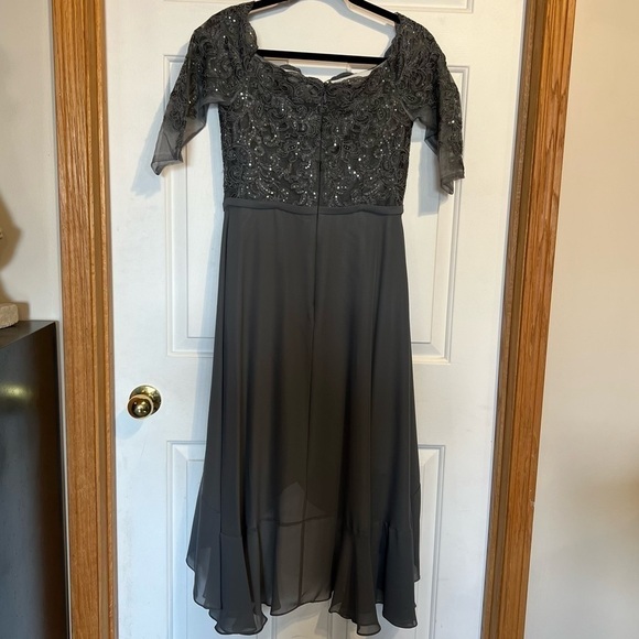 JJ House Women’s Lace Chiffon Ruffled High Low, Steel Grey Dress, #69 - Picture 2 of 16